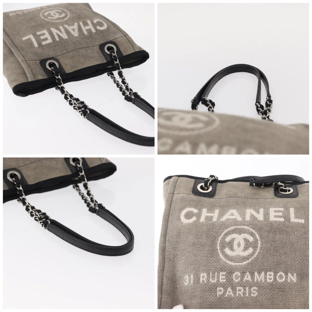 CHANEL Deauville line Chain Tote Bag Canvas Gray Silver - Picture 16 of 16